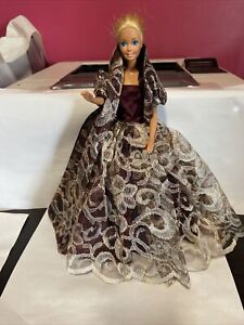 Barbie Clothing Handmade custom ball gown matching wrap champagne lace and wine