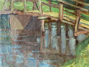 Margarete von Zawadzky Polen Berlin signiert um 1930 Steg Baum Brücke - Bild 1 von 7