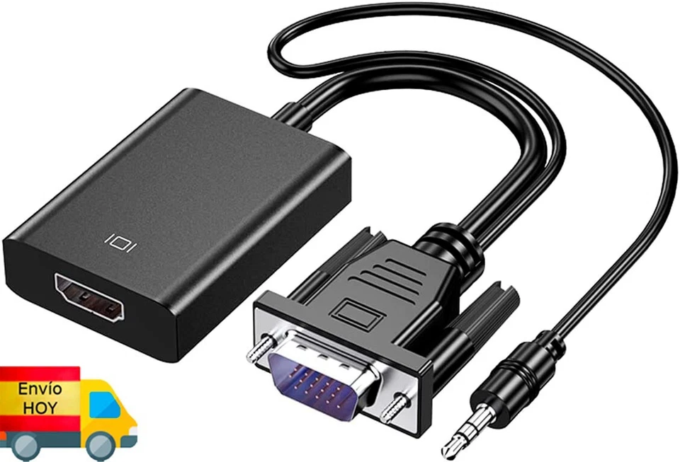 CONVERTIDOR ADAPTADOR DE VGA a HDMI 1080 CON CABLE AUDIO CONVERSOR ENVIO HOY - Imagen 1 de 3