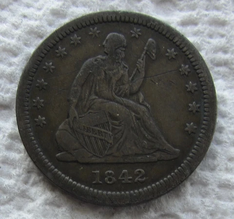 1842-O  Seated Liberty Quarter Rare Date New Orleans XF Detail Scratched Cover