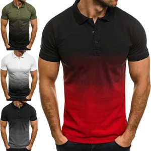 Mens Athletic Polo Shirt Lapel Neck T Shirts Men Short Sleeve Tennis Fashion Tee - Picture 1 of 20
