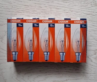 5 x Osram E14 15W klar Classic B Glühlampe Glühbirne dimmbar Kein LED SES Kerze - Bild 1 von 3