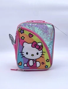Hello Kitty Lunch Box Rainbow Reversible Glitter Insulated with Zip Closure - Picture 1 of 6