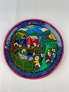 "Plato de terracota pintado Isidoro Salvador vaquero corrida de toros arte popular mexicano 7""" - Imagen 1 de 5