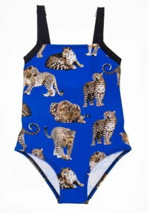 NEW Submarine 1pc Jaguar Animals Girls Swimsuit 8 lk 6x/7 Blue Brown Boutique - Picture 1 of 1
