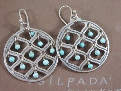 Pendientes redondos colgantes Silpada de plata de ley azul-verde howlita recortados W1682 Foto 1 de 3