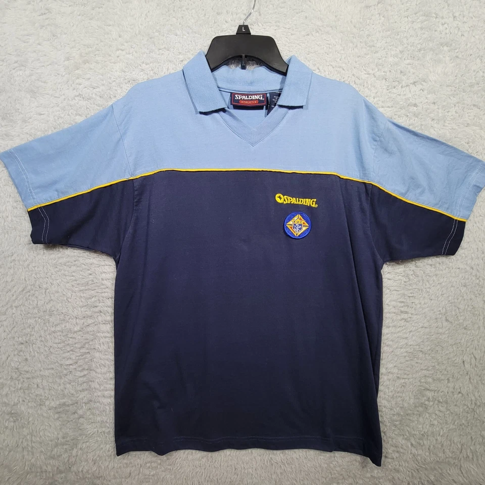 Spalding Polo Shirt Mens Medium Blue Colorblock Logo Short Sleeve Athletic - Image 1 of 4
