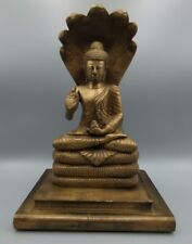 Indian Meditating Lord Buddha Muchalinda Serpents On Books Statue Brass Rare VTG