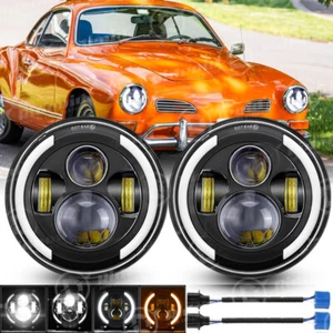 2pcs 7" LED Headlights Round DRL Hi/Lo Turn Signal For VW Karmann Ghia 1967-1974 - Picture 1 of 19