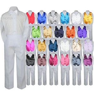 23 Color Vest White Bow Tie Pants Boy Baby Toddler Formal Tuxedo Suit 4pc sz S-7 - Picture 1 of 25