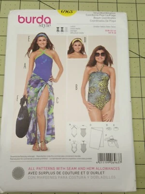 Burda Pattern 6963 Beach Tote Cover Up Swimsuit Sizes 6 8 10 12 14 16 18  UNCUT - Image 1 of 4