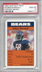 pop 3 - 1987 Ace Fact Pack - Wilber MARSHALL - PSA 10+++ RARE Bears