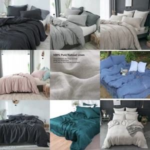 100% Pure Linen Duvet Cover Bed Sheet Stone Washed Soft Natural Flax Flat Sheet - Picture 1 of 34