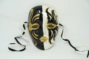 Maschera vetro ceramica Sally New Orleans Martedì Grasso nero bianco oro con nastri - Foto 1 di 8