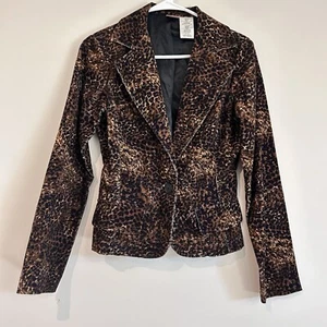 No Boundaries Leopard Print Corduroy Blazer Jacket Juniors Sz 7/9 Y2K Rock - Picture 1 of 9