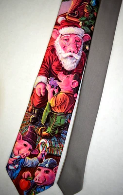 Corbata de Navidad firmada por Ralph Marlin años 90 Santa Hog 54" x 3" c.1992 Foto 1 de 4