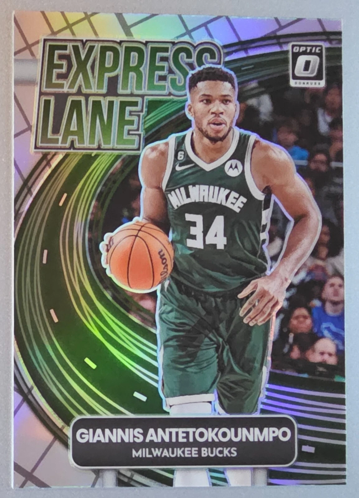 Giannis Antetokounmpo 2022-23 Panini Donruss Optic Holo Express Lane #10 Bucks