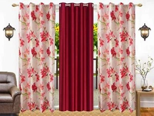 3 Piece Floral Printed Shaded Eyelet Ringtop Door Window Curtains Set 5 7 9 Feet - Picture 1 of 9