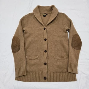 Women's MEDIUM Ralph Lauren Rugby Wool Shawl Cardigan Sweater Pockets Suede Pads - Picture 1 of 14