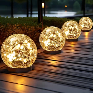 Solar Globe Lights Outdoor Waterproof Cracked Glass Ball Garden Patio Yard Decor - Picture 1 of 12