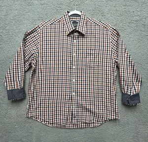 Johnston Murphy Hemd XL blau braun kariert Tailored Fit Knopfleiste Flip Manschette - Bild 1 von 12