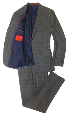Isaia Suit 52R/42R W33 Gregory Gray Blue Excellent Condition Aquaspider 160 Ital - Image 1 of 4