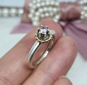 Genuine Pandora Silver & 14k Gold Bubble Wreath Ring Pink CZ π Size 53 M - Picture 1 of 11