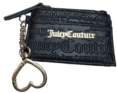 Juicy Couture Embossed Faux Leather Card Holder Coin Wallet Black Retro Fair - Image 1 of 4