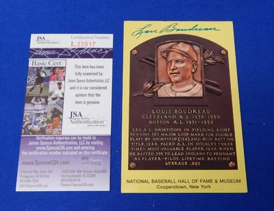 MLB Lou Boudreau Signed HOF Plaque Card JSA Certified - Image 1 of 4