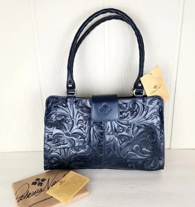 Nuevo con etiquetas Bolso de Cuero Patricia Nash Rienzo Azul Lapislázuli Brntl Mango Superior - Imagen 1 de 20