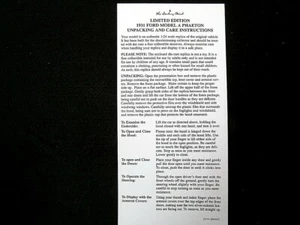 UNPACKING & CARE INSTRUCTIONS - DANBURY MINT 1931 FORD MODEL A PHAETON LTD ED - Picture 1 of 1