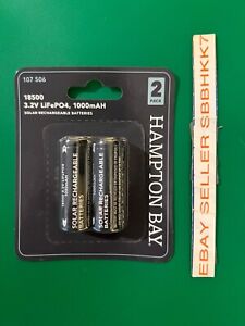 Hampton Bay 18500 Solar Rechargeable Batteries 3.2v LiFePO4 1000mAH Lithium