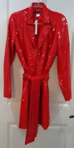 Venusđź’—Beautiful Statement Red Allover Sequin  Tie Waist Midi Jacketđź’—Sz 8 - Picture 1 of 7