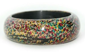 FANCY Design Fabric multi-color wooden Resin coated Bangle BRACELET Sz 7 NEW! - Picture 1 of 8