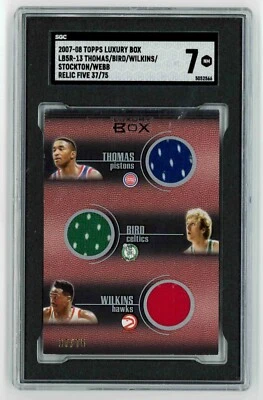 Pop 1, SGC 7, /75, 2007 Topps Luxury Box Relic 5 Bird Wilkins Thomas Stockton - Image 1 of 2