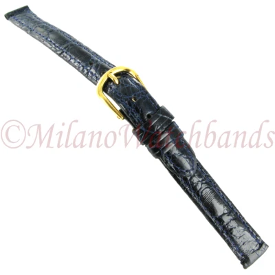 10mm deBeer Handmade Navy Genuine Crocodile Stitched Ladies Watch Band Reg #422 - Image 1 of 4