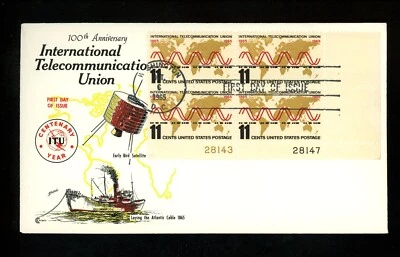 US FDC #1274 Cover Craft M-7 1965 DC ITU Telecommunications HC Plate Block PB - Image 1 of 3