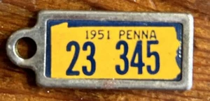 Disabled Veterans Mini License Plate 23 345 Key Chain Ring PENNSYLVANIA 1951 - Picture 1 of 3