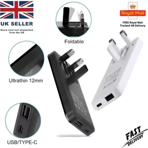 20W Ultra Slim Fast Charger Plug, USB C PD & USB-A QC, Folding pins, Dual Ports - Picture 1 of 11