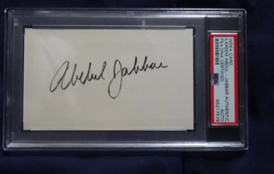 Kareem Abdul Jabbar Autographed 3x5 Card LA Lakers Basketball HOFer PSA SLABBED - Image 1 of 3