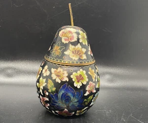 Cloisonne Champlevé Pear With Flowers 5 1/2 Multi Colored Trinket Box - Picture 1 of 6