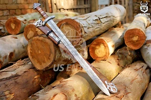 Hand Forged Damascus Steel Battle Ready Viking Sword & Scabbard/ Razor Sharp. - Picture 1 of 7