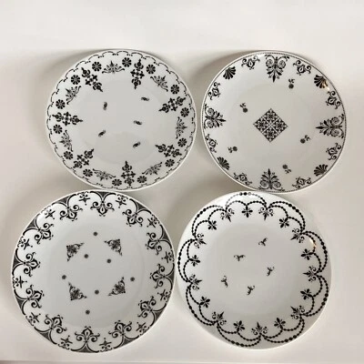 "4 platos Rosanna Victoriana Noir blanco y negro caprichoso Cottagecore 8""" Foto 1 de 4