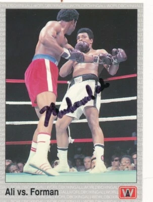 1991 All World Boxing Card # 147 Rare Ali vs Foreman autographed by Muhammad Ali - Image 1 of 2