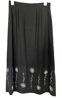 Falda para mujer David Brooks negra larga mezcla de lino flores blancas talla grande Foto 1 de 4