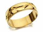 F.Hinds Mens Jewellery 9ct Gold Diamond Cut Leaf Grooms Wedding Ring - 6mm