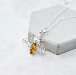 Baltic Amber Bee Pendant Necklace - Buzzing with Charm and Unique Style - Picture 1 of 11