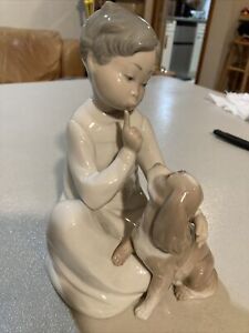 Vtg Lladro Figurine #4522 Retired Boy Dog Glossy Cocker Spaniel 7â€�x5â€�