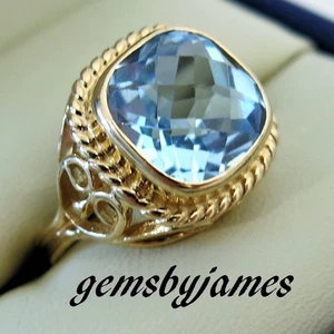 EDLER Ring 14K MASSIV GELBGOLD 6+ct NATUR BLAUTOPAS Vintage HANDGEFERTIGTES DESIGN - Bild 1 von 8