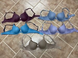 Lot Of 5 VS Victoria's Secret Bras 36C Push Up Perfect Coverage Blue Nude Purple